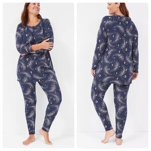 Lane Bryant Cacique 18/20 Pajama Top Tunic Thermal Legging Set Crescent Maritime